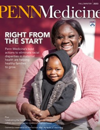 The front cover of Penn Medicine magazine, depicting a mother holding her baby.
